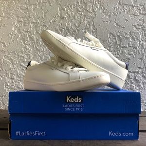 BNIB Keds Ace Leather Sneakers, White/Navy - Size 7.5